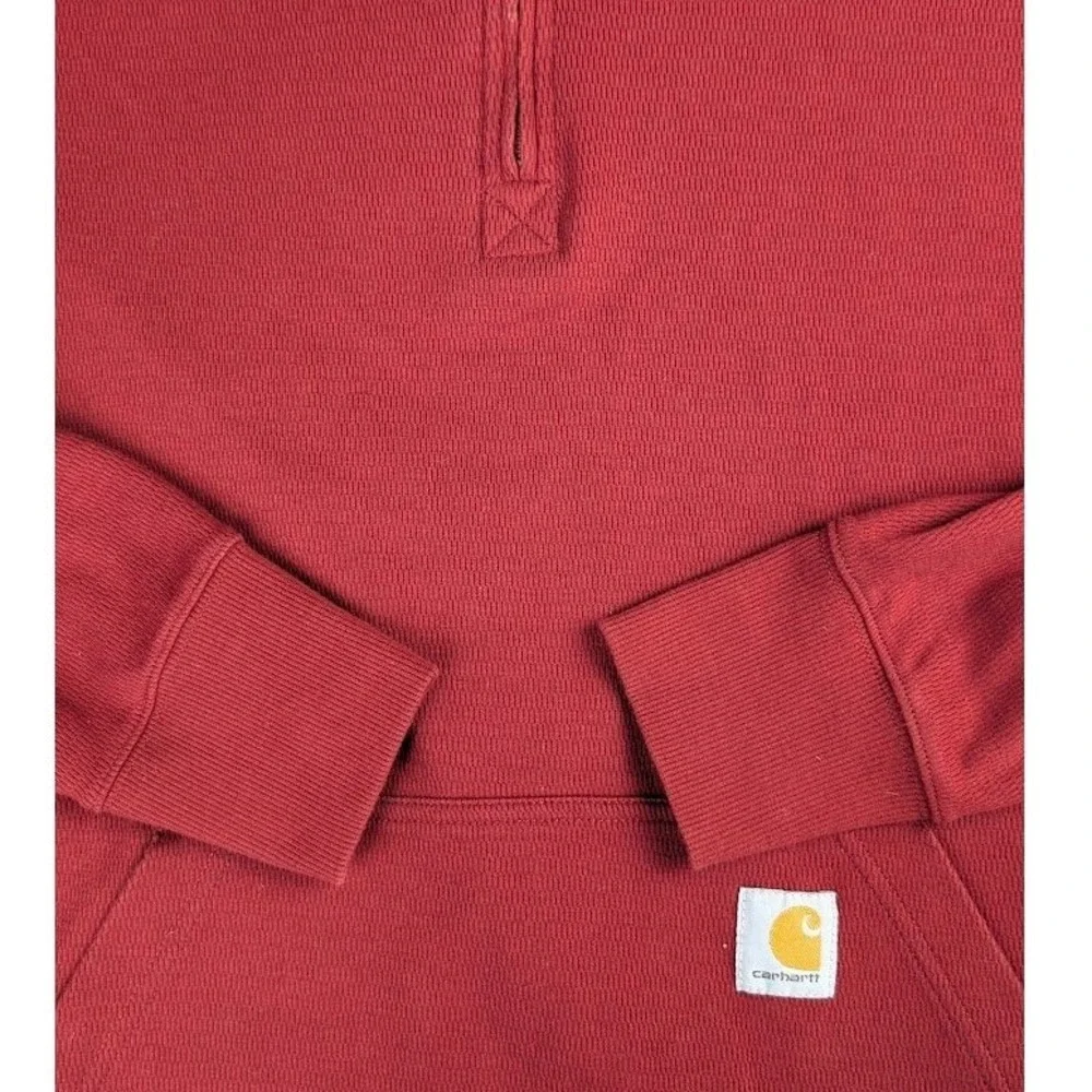 Carhartt Heavy Weight Thermal 1/4 Zip Pullover Men's M Red Relaxed Fit Pocket